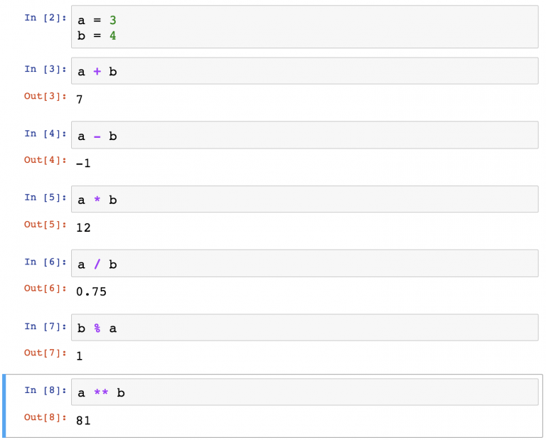 арифметические операции в Jupyter Notebook