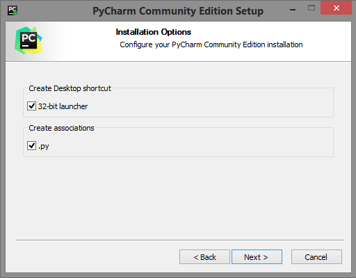 Опции установки PyCharm