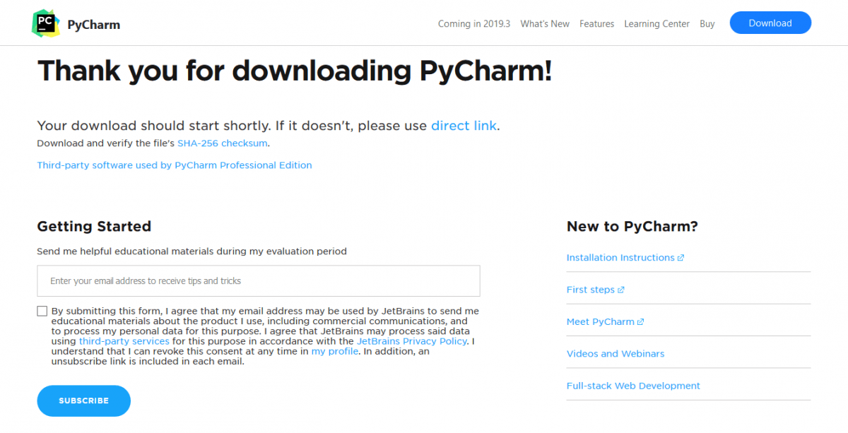 Скачивание PyCharm
