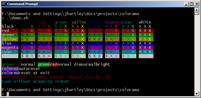 ANSI-последовательности на Windows, используя Colorama